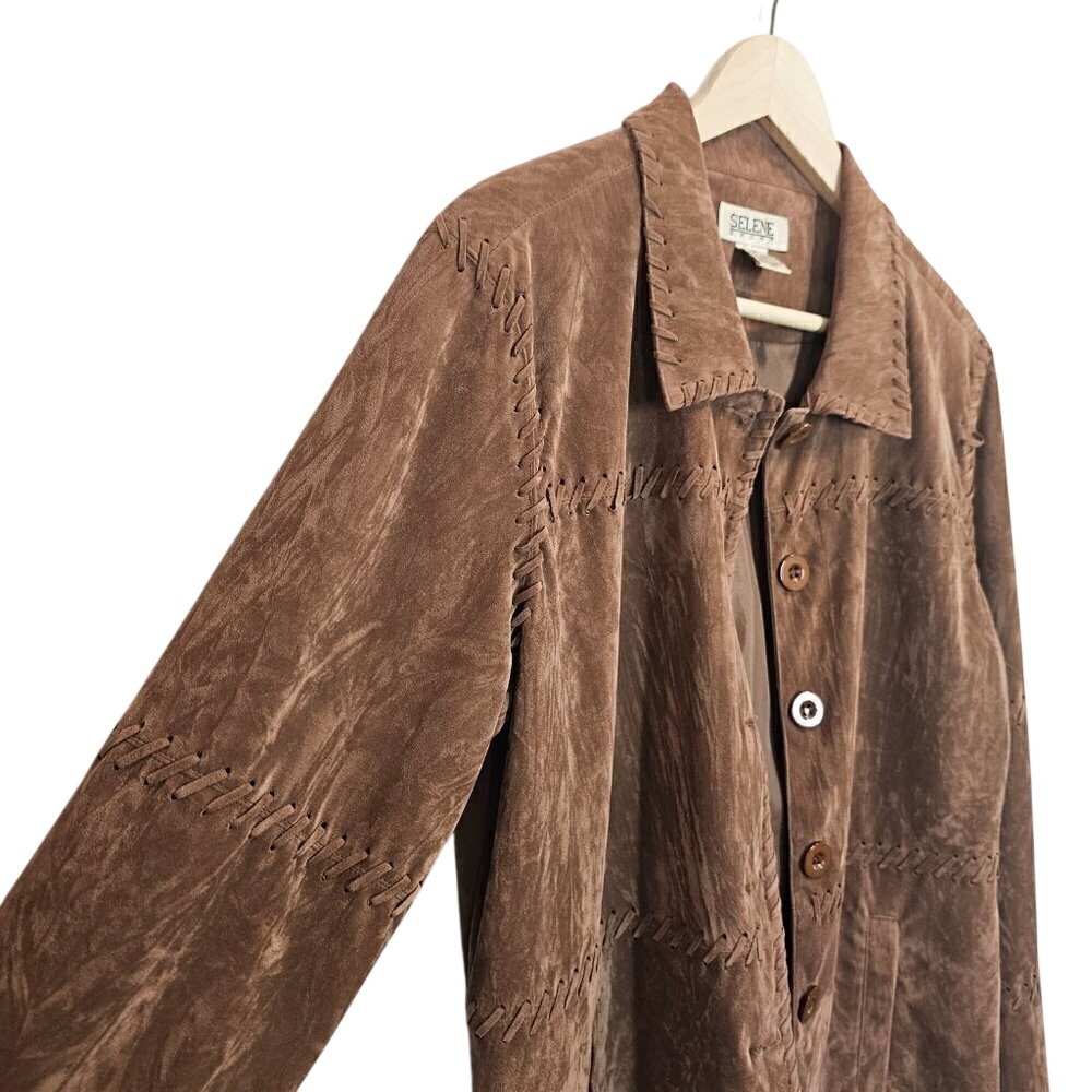 Vintage Selene Faux Suede Western Jacket Brown Button Front Blazer Size 12 - Picture 3 of 12